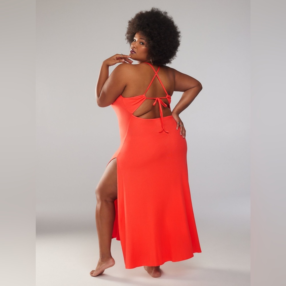 Savage Fenty Loungewear Sleeveless Red/Pink Rib Lightweight Maxi Dress